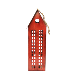 Domek Latarnia Lampion z metalu Czerwony 36cm